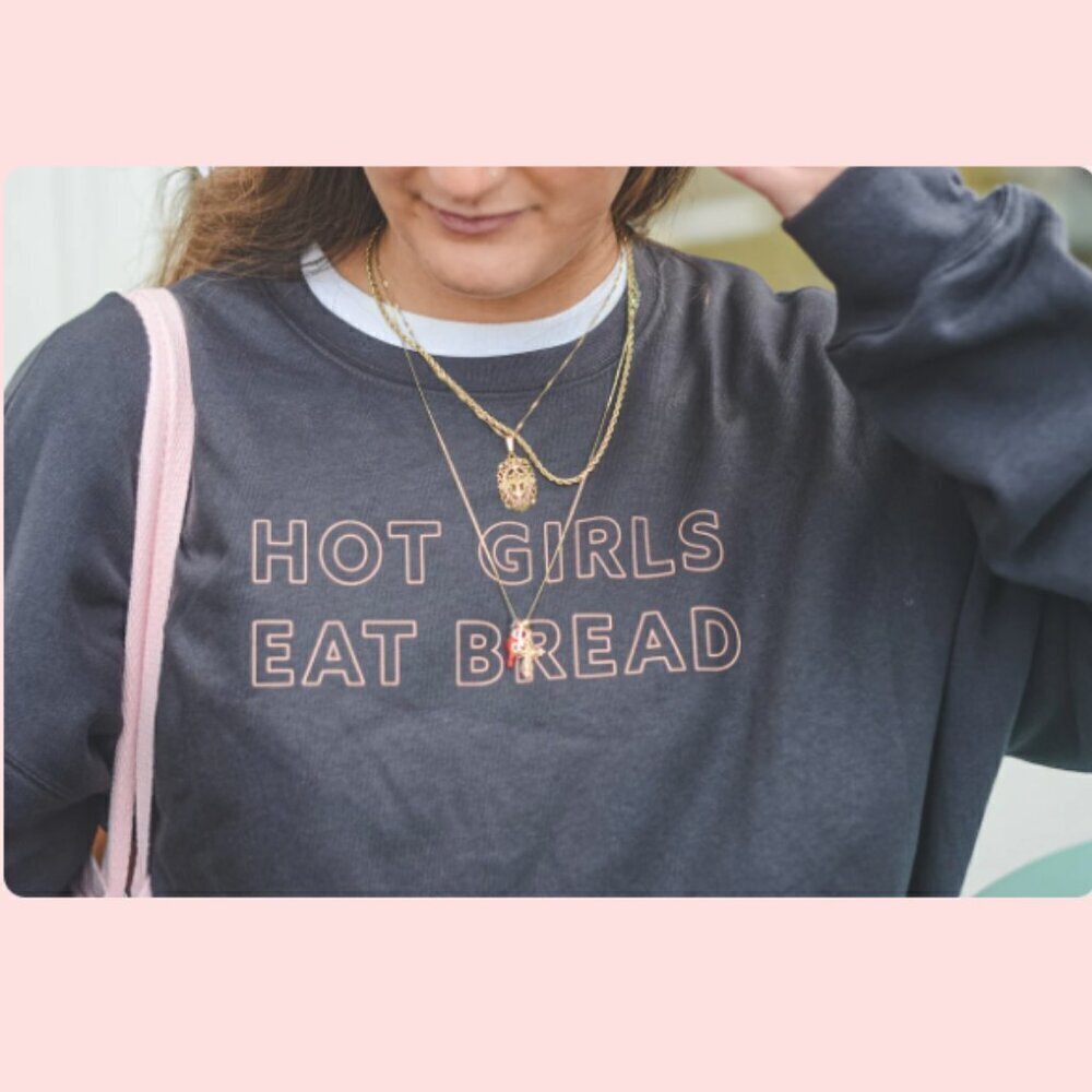 Boutique Dark Gray Hot Girls Eat Bread Crewneck Sweatshirt XS